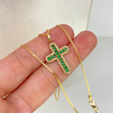Set Cadena China + Dije Cruz 32 Pts Esm / 20 Pts Dte Oro amarillo 18k 4,20 Gr / 1 mm / 50 Cm †
