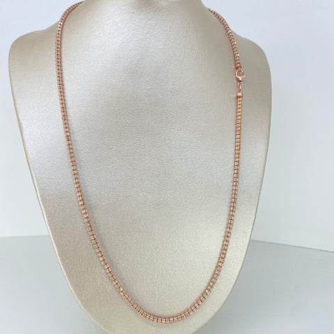 Cadena ● Punto Cuadrado Diamantado Oro blanco y Oro rosa 18k +3 / 20,05 Gr / 3 mm / 60 Cm *