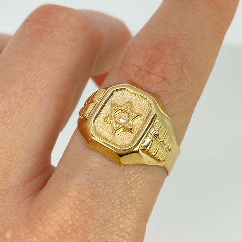 Anillo Estrella De David Arenado Oro amarillo 18k / Talla 10 1/4 / 4,45 Gr †