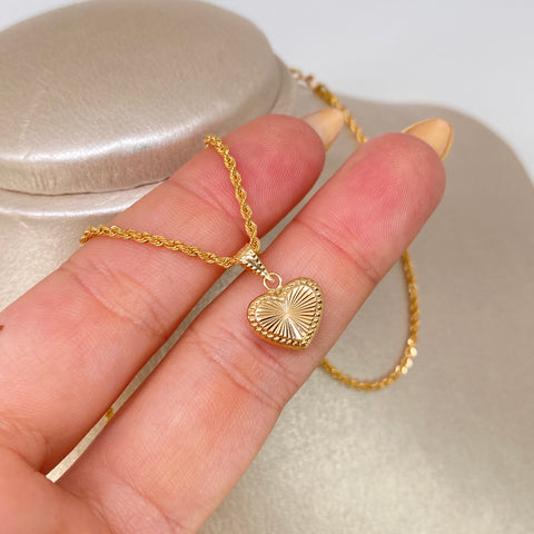 Set Cadena Lazo + Dije Corazon Diamantado Oro amarillo 18k 2,2 Gr / 1,6 mm / 45 Cm †