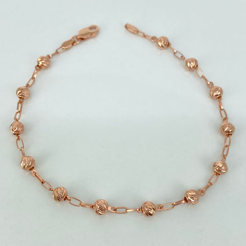 Pulso Aro Seguido Bola Diamantada Oro rosa 18k 2,92 Gr / 4 mm / 18,5 Cm *