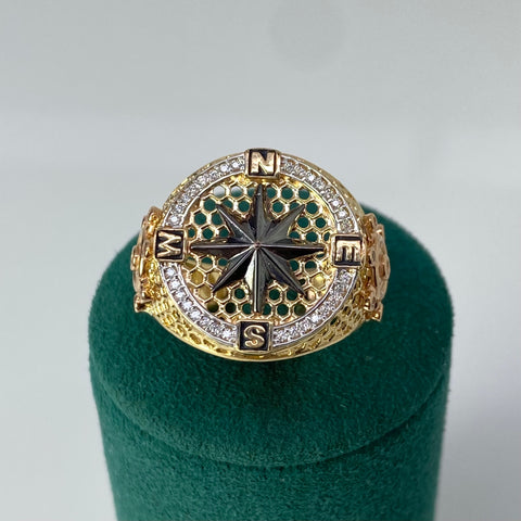 Anillo Brújula Circones Blancos Tres oros 18k / Talla 10 / 9,73 Gr †