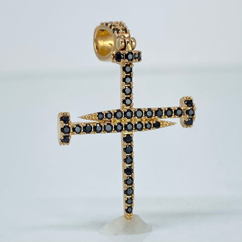Dije Cruz Clavo Circones Negros Oro amarillo 18k 1,94 Gr / 3,4 Cm *