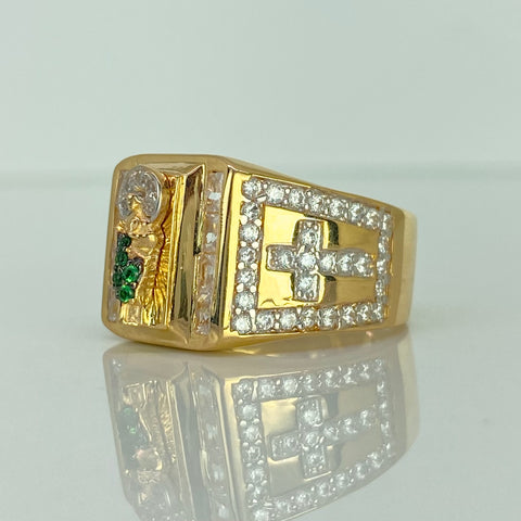 Anillo San Benito Circones Blancos Verdes Oro amarillo y Oro blanco 18k / Talla 10 / 9,37 Gr