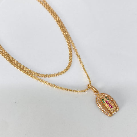 Set Cadena ● China + Dije Virgen Guadalupe Circones Oro amarillo 18k 3,45 Gr / 1,7 mm / 50 Cm †