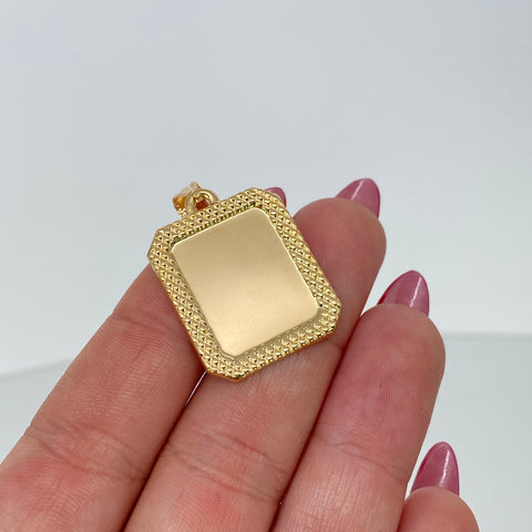 Dije Placa Rectangular Bordeada Oro amarillo 2,1 Gr / 3,5 Cm †