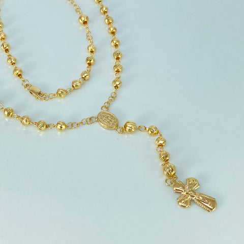 Rosario Virgen Milagrosa Bolas Diamantadas 5/4mm Oro amarillo 7,75 Gr / 50 Cm *