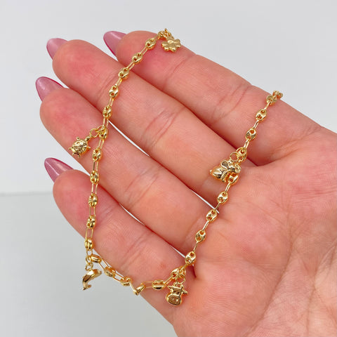 Tobillera GC Dijes Mariposa/Mariquita/Delfin/Vaca/Elefante/Oso Oro amarillo 3,95 Gr / 3,3 mm / 25,5 Cm
