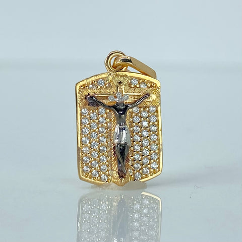 Dije Cristo Buga Circones Blancos Oro amarillo y Oro blanco 18k 2,51 Gr / 2,2 Cm *