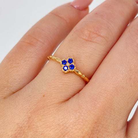 Anillo Trebol Circones Azules Oro amarillo / Talla 5 3/4 / 1,6 Gr †