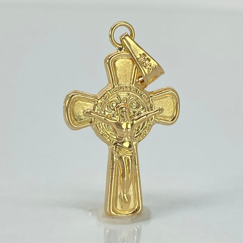 Dije Cruz Cristo San Benito Oro amarillo 18k 1,65 Gr / 2,6 Cm †