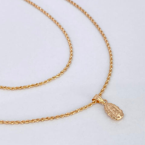 Cadena ● Set Lazo Contorno Virgen Guadalupe Oro amarillo 18k 1,80 Gr / 1 mm / 50 Cm *