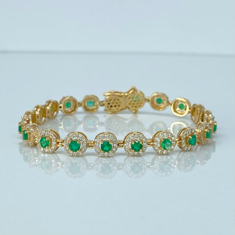 Pulso Tennis Esmeraldas 210PTS Diamantes 252PTS  Oro amarillo 13,52 Gr / 6,7 mm / 18 Cm *