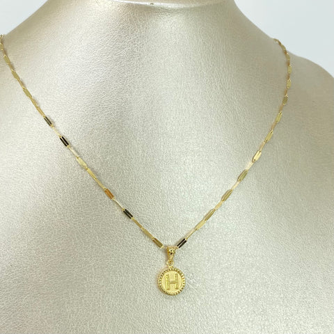 Set Cadena ● Flor Espejo + Dije Letra H Oro amarillo 18k 2,1 Gr / 1,7 mm / 45 Cm †