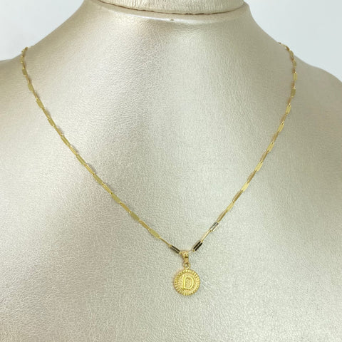 Set Cadena ● Flor Espejo + Dije Letra D Diamantada Oro amarillo 18k 2,1 Gr / 1,7 mm / 45 Cm †