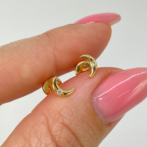 Topos Luna Circon Blanco Oro amarillo 18k 0,52 Gr / 4 mm *