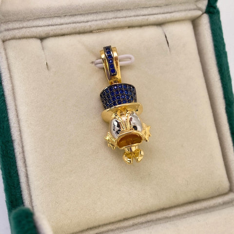 Dije Rostro Pato Circones Negros Y Azules Oro amarillo 18k 5,42 Gr / 3,3 Cm  *