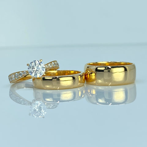 Anillo Argollas Matrimoniales Lisas Y Solitario Con Circones POR FABRICACION Oro amarillo 18k / Talla 8 / 15,69 Gr *