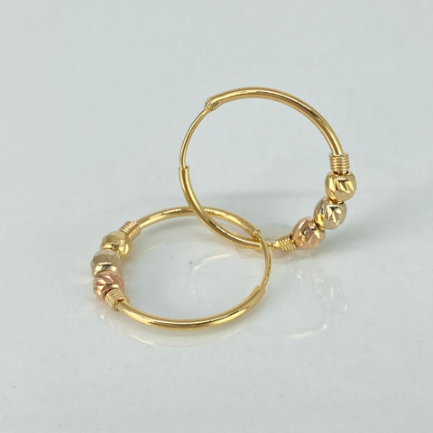 Candongas Imperdibles Bolas Diamantadas 3mm Tres oros 18k 1,2 Gr / 1,7 Cm *