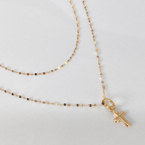 Set Cadena ● Crispeta + Dije Cruz Oro amarillo 18k 0,55 Gr / 1 mm / 45 Cm †