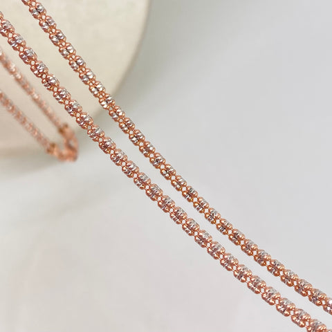 Cadena ● Punto Cuadrado Diamantado Oro blanco y Oro rosa 18k +3 / 12,15 Gr / 2,3 mm / 60 Cm *