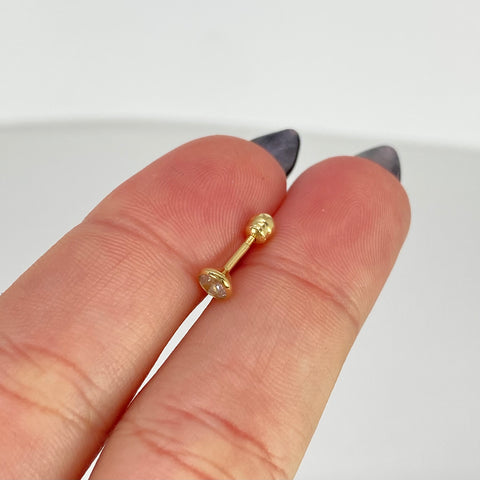 Piercing Bisel Circon Blanco / Oro Amarillo 18k (Joya) / 0,36 gr / 4mm / (Oreja) †