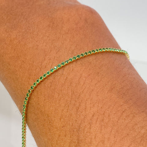 Pulso ● Mini Tennis Circones Verdes Oro amarillo 18k +4 / 1,55 Gr / 1,5 mm / 17,7 Cm
