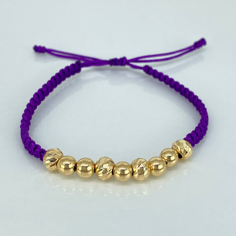 Pulsera tejida BD 4uni 6mm / BL 5uni 5mm / Hilo Morado Oro amarillo 18k 1,03 Gr *