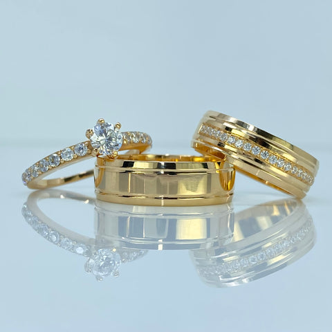 Anillo Argollas Matrimoniales Y Solitario Con Circones POR FABRICACION Oro amarillo 18k / Talla 8 / 18,87 Gr *