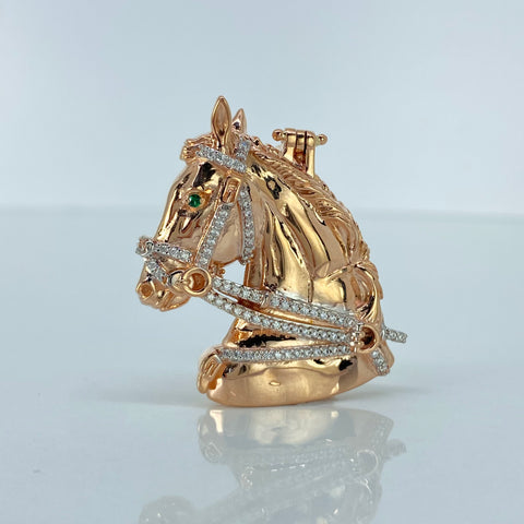 Dije Caballo Circones Blancos Verdes Oro blanco y Oro rosa 14,5 Gr / 4,6 Cm