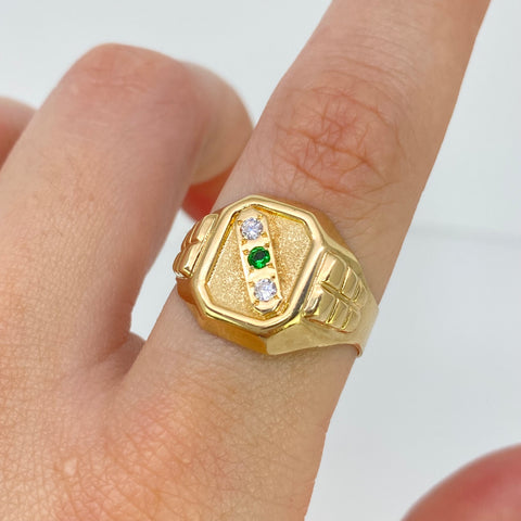 Anillo Circones Diagonal Verdes Y Blancos Oro amarillo 18k / Talla 8 3/4 / 4,18 Gr