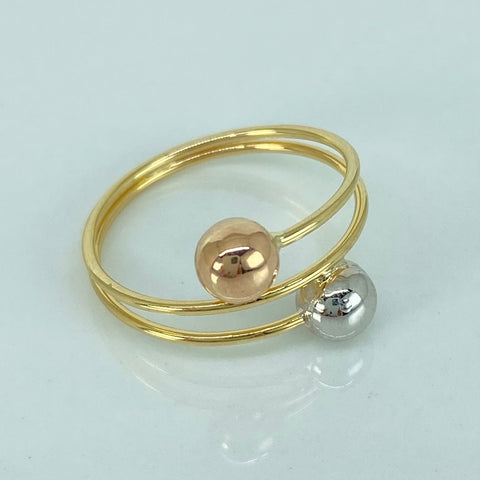 Anillo Bolas Lisas 5mm Tres oros 18k / Talla 4 1/2 / 2,12 Gr †