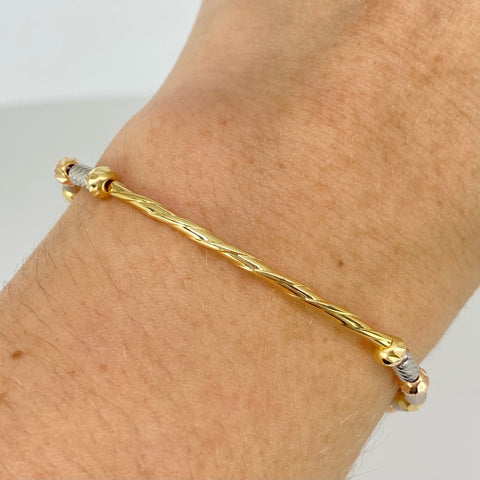 Pulsera tejida Herraje Entorchado / Cilindros BD 4mm 8uni / Hilo Rojo Tres oros 18k 1,58 Gr *