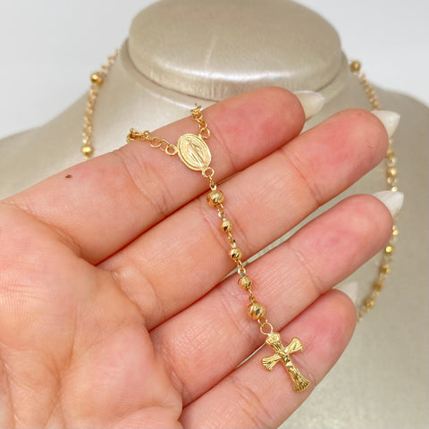 Rosario Virgen Milagrosa / Bolas Diamantadas 4/3mm Oro amarillo 18k 6,85 Gr / 55 Cm *
