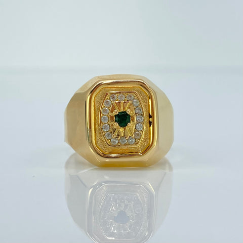 Anillo Anillo Cuadro Central Circones Blancos Y Verdes Oro amarillo 18k / Talla 10 1/4 / 3,92 Gr *