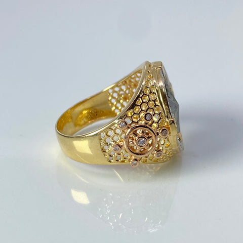 Anillo Brújula Circones Blancos Tres oros 18k / Talla 10 / 9,73 Gr †
