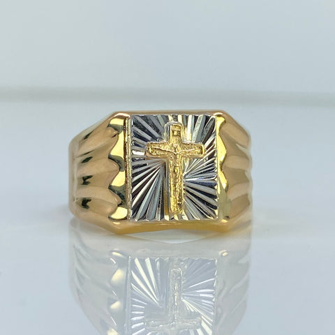 Anillo Cruz Cristo Oro amarillo y Oro blanco 18k / Talla 11 3/4 / 3,81 Gr