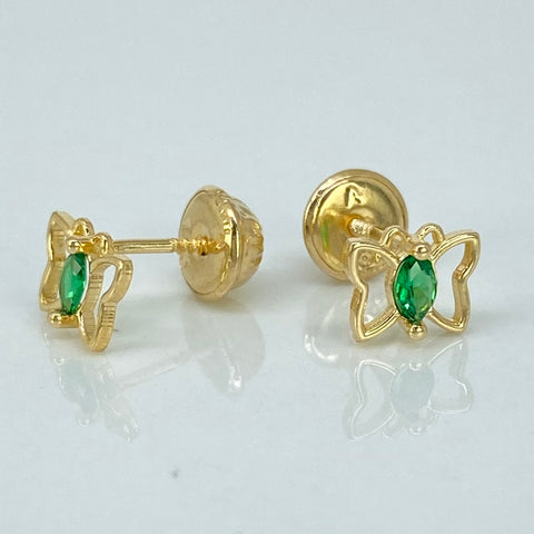 Topos Mariposa Circon Verde Oro amarillo 18k 0,65 Gr / 6,6 mm