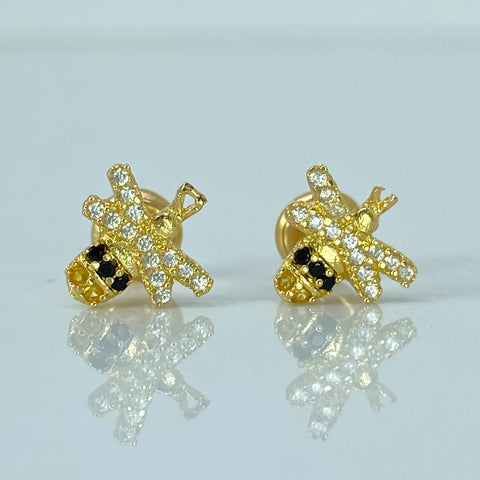 Topos Abeja Circones Blancos Negros Oro amarillo 18k 1,17 Gr / 9 mm  *