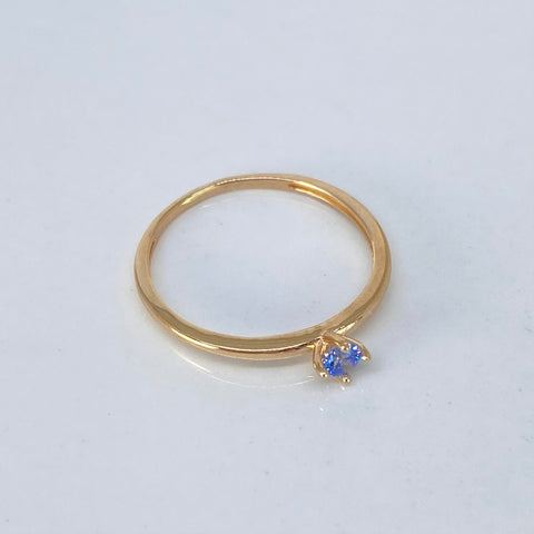 Anillo Solitario Circon Azul Oro amarillo / Talla 7 / 1,3 Gr *