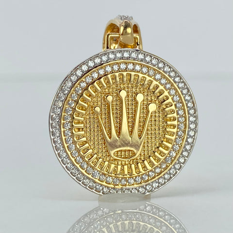 Dije Corona RX Circones Blancos Oro amarillo y Oro blanco 18k 6,84 Gr / 3,5 Cm