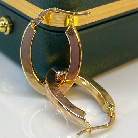 Candongas Ovaladas / Planas Tres Oros 18k 3,18 Gr / 2,6 Cm †