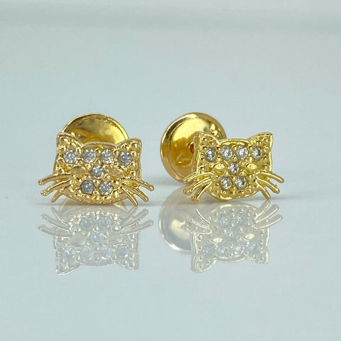 Topos Gato Circones Blancos Oro amarillo 18k 1,05 Gr / 8 mm *