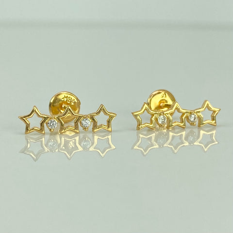 Topos Estela Estrella Circones Blancos Oro amarillo 18k 1,09 Gr / 5 mm  †