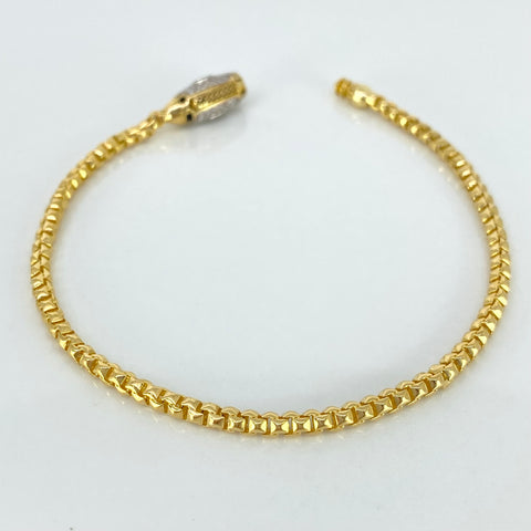 Pulso ● Veneciano Monaco Circones Blancos Oro amarillo y Oro blanco 18k +3 / 6,1 Gr / 3 mm / 19,5 Cm *