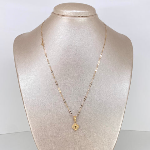 Set Cadena ● Cajon + Dije Trebol Oro amarillo 18k 1,25 Gr / 2 mm / 45 Cm