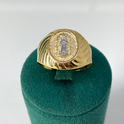 Anillo Contorno Virgen Guadalupe Oro amarillo y Oro blanco 18k / Talla 10 1/2 / 3,52 Gr *