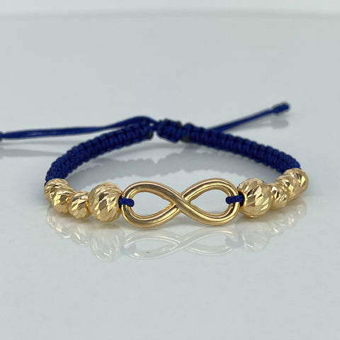Pulsera tejida Herraje Infinito / BD 8uni 7mm 5mm / Hilo Azul Oro amarillo 18k 1,8 Gr *