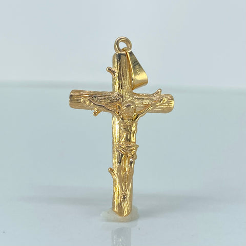 Dije Cruz Cirsto Madera Oro amarillo 18k 4,72 Gr / 4,2 Cm  *