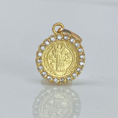 Dije San Benito Circones Blancos Oro amarillo 1,35 Gr / 1,8 Cm †